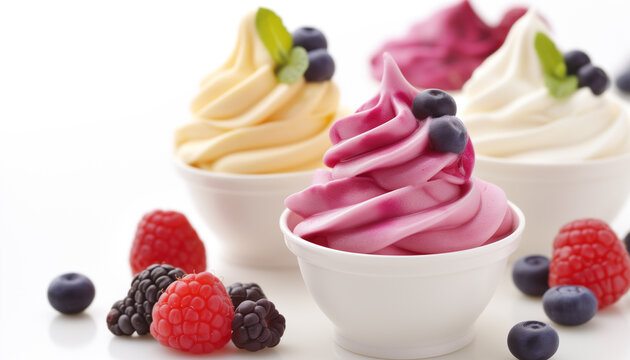 Delicious frozen yogurt topped with fresh berries for refreshing dessert