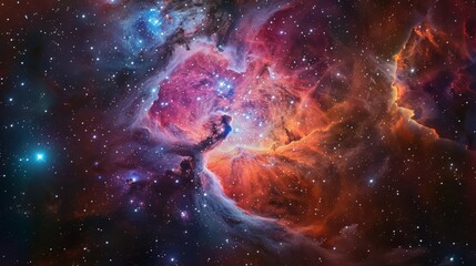 a nebula in deep space, with vibrant colors and swirling cosmic dust, showcasing the beauty of star...