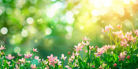Obraz na płótnie Canvas Beautiful spring abstract background with green branches and bokeh effect