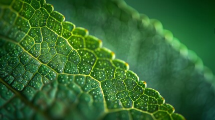 Ultra zoom on plant leaf stomata, vibrant green colors, microscopic photography, detailed texture, stock photo look - obrazy, fototapety, plakaty