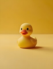 Cute rubber yellow duck on yellow background. Generative AI