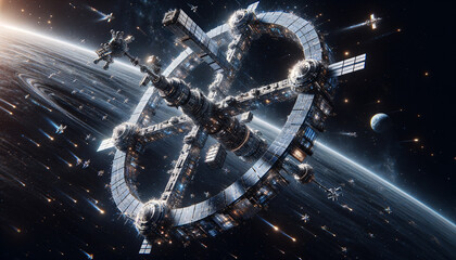 Digital Dematerialization: Space Station Transforms into Glowing Pixels