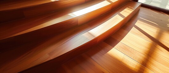 Contemporary wooden stairs with nosing strip.