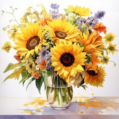 A Vase of Sunflowers illustration