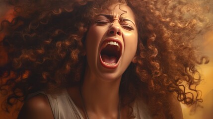 A woman with curly hair yelling