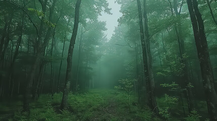 Obraz premium An enchanted forest, vibrant foliage, mystical creatures, green, whimsical, fantasy, dreamy photography