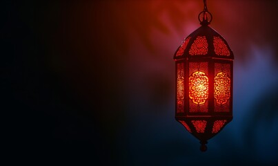 Red Glowing Lantern Silhouette for Ramadan and Eid Mubarak