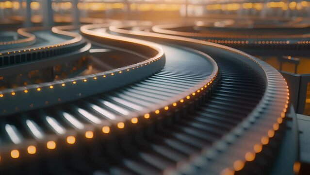 A series of conveyor belts moving products across the factory floor indicating the increased production and economic growth resulting from reshoring.