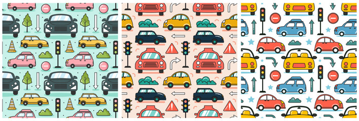 Car Toys Seamless Pattern Design with Boys and Girls Children Toy Equipment in Cartoon Illustration