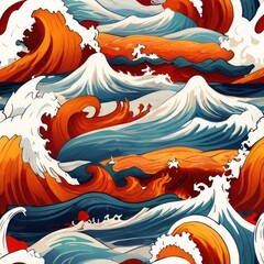 pattern with fishes and waves