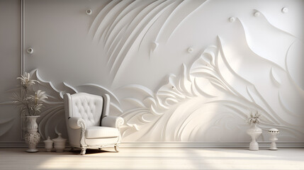 Unveiling the Golden Ratio Composition in a Beautifully Appointed White Room with Luxurious Furniture and Enchanting Blooms