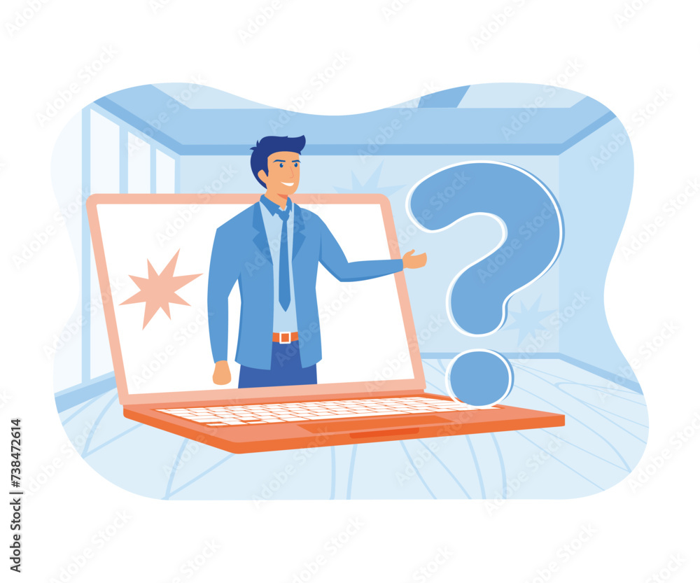 Aufkleber man standing near big question mark. the concept of information is unknown. portraits of wise people