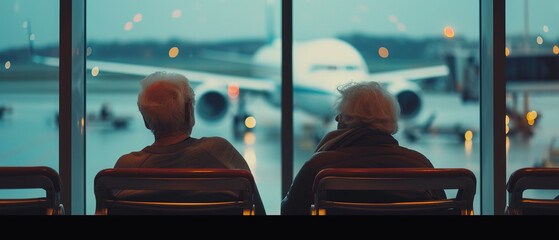 Elderly waiting in airport, Waiting to board the plane
airport illustration, air transport