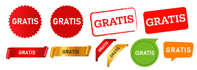 Gratis rubber stamp ribbon speech bubble label sticker free sign ribbon side corner red golden