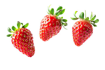 photo realistic, 3 or 4 Strawberries flying, Isolated on a white background PNG