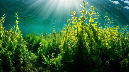 Fototapeta na wymiar Underwater View of Sunlight Through Seaweed 