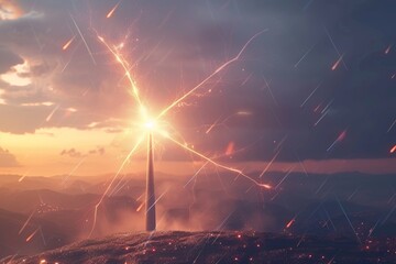 A conceptual illustration of harnessing energy from lightning - obrazy, fototapety, plakaty