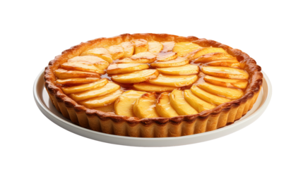 apple tart on white isolated on clear png background and transparent background. Bakery and pastry concept for cafe and restaurent, AI generative.	