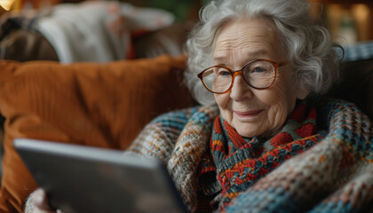 Portrait of an old woman using a tablet. Senior woman browsing the internet with her new tablet. 