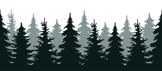 Forest silhouette, seamless forest silhouette border, illustration of a christmas tree