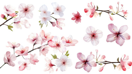 Fototapeta na wymiar Set of watercolor wildflowers painting isolated on clear png background and transparent background. Fresh and nature concept for nature decorative and flower element, AI generative.