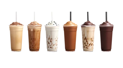 Foto op Aluminium Mocha coffee ice cream milk shake on white isolated on clear png background and transparent background. food drink and dessert concept for cafe and restaurent, AI generative.  © Adisakdi