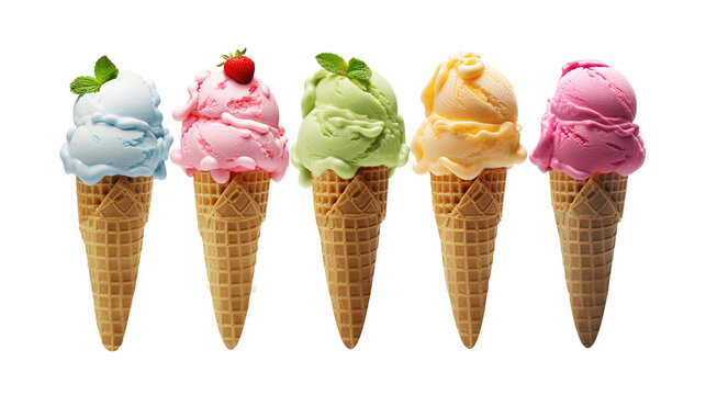 icr cream cone on white isolated on clear png background and transparent background. food drink and dessert concept for cafe and restaurent, AI generative.