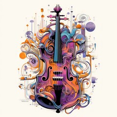 Illustration of a violin with colorful