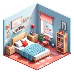 Isometric interior illustration of a modern bedroom set.