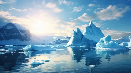 Gordijnen Towering icebergs floating in a serene Arctic landscape © crazyass