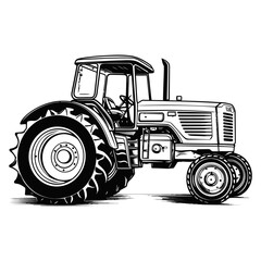 Farmer farming tractor woodcut drawing vector