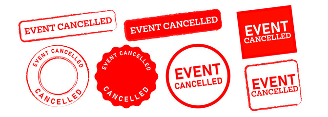 text event cancelled square and circle rubber stamp label sticker announcement annulment information - obrazy, fototapety, plakaty