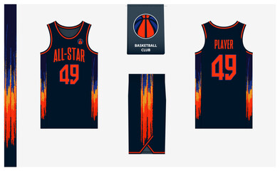 Basketball uniform mockup template design for sport club. Basketball jersey, basketball shorts in front and back view. Basketball logo design.  - obrazy, fototapety, plakaty