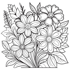 Children's floral outline illustration doodle coloring book hand drawn vector