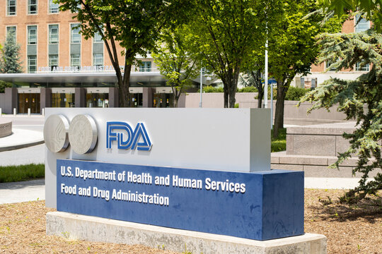 Silver Spring, MD, USA - June 25, 2022: FDA sign is seen at its White Oak Headquarters Campus. Food and Drug Administration (FDA) is a federal agency of the Department of Health and Human Services.