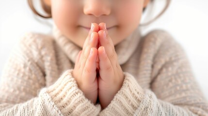 Cute little girl with hand praying isolated on white background