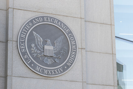 Washington, DC, USA - June 25, 2022: Closeup of the seal of the United States Securities and Exchange Commission (SEC) seen at its headquarters in Washington, DC.
