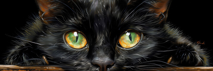 black cat with eyes