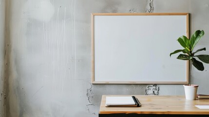 Modern Office Workspace with Whiteboard, Wooden Desk, and Plant AI Generated.