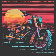 Photo sur Plexiglas Moto t-shirt vector, 80s retrowave vintage american motorcycle, 90s
