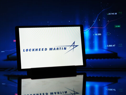 In this photo illustration, Lockheed Martin Corporation logo seen displayed on a tablet