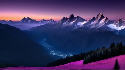 A Celestial Symphony As Twilight Envelops The Alpine Peaks.