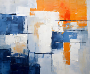 Abstract Geometric Canvas Art in Blue and Orange