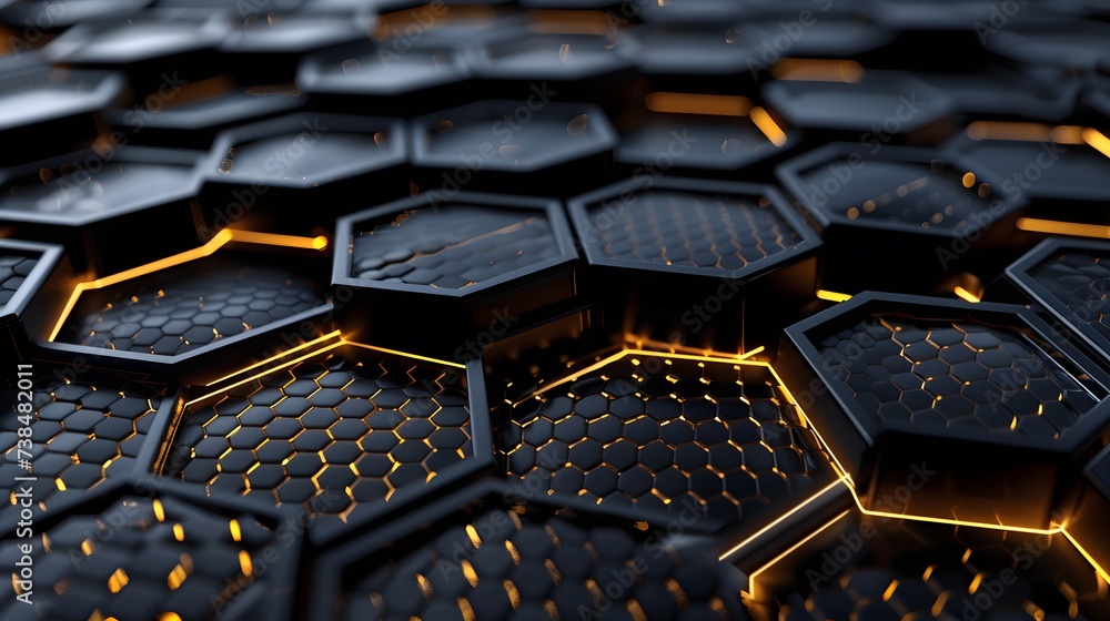 Poster black and yellow stone pattern with 3d cube design and metallic texture backdrop