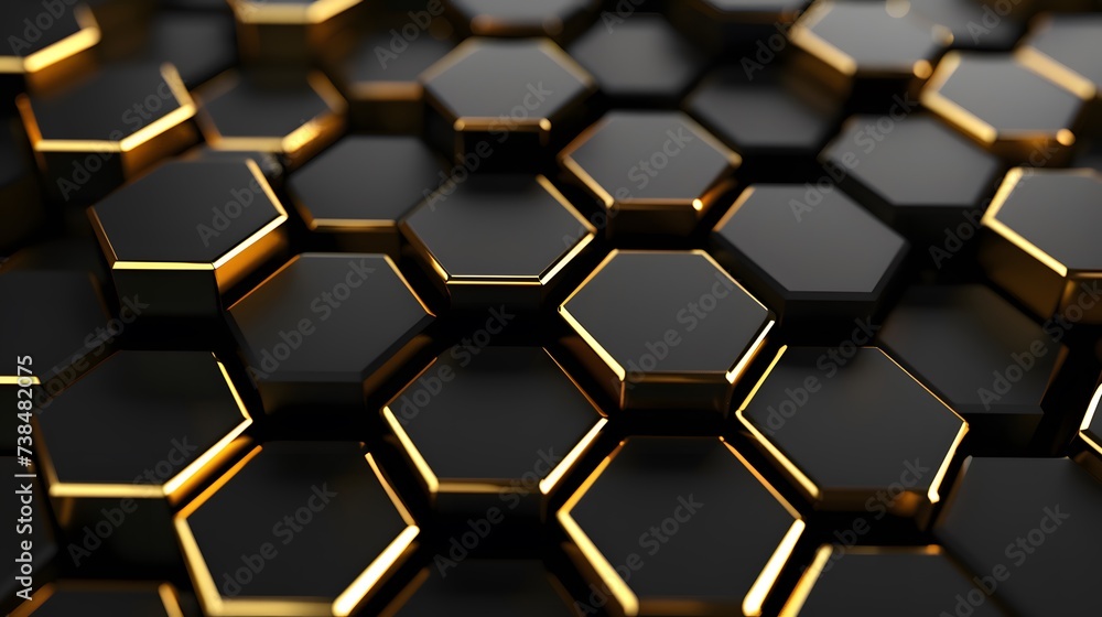 Poster black and yellow stone pattern with 3d cube design and metallic texture backdrop