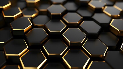 Black and yellow stone pattern with 3D cube design and metallic texture backdrop