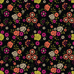 Floral seamless repeat pattern digital textile design for block screen print 