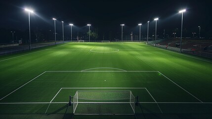 Fototapeta premium Empty soccer field at night with lights. Football field in the night.