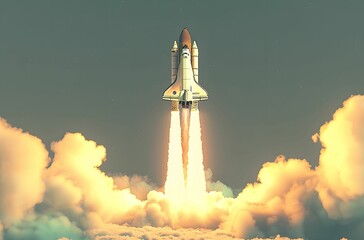 Dynamic Image of a Space Shuttle Launching into the Vastness of Space