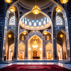 Fototapeta na wymiar a mosque lights up for eid prayers
